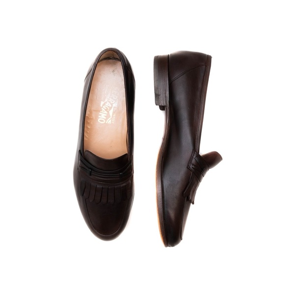 Salvatore Ferragamo Studio Brown Calf Loafers‎ Kiltie Tassels Mens US 9.5EE